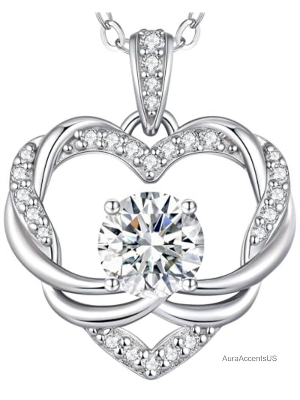 Moissanite Heart Pendant Necklace 925 Sterling Silver Adjustable Women's